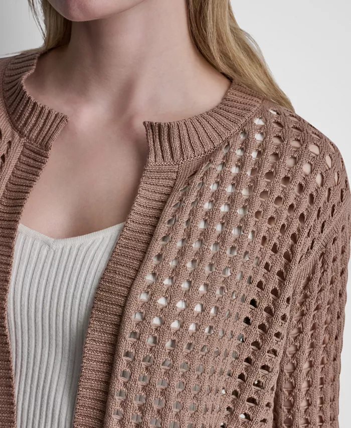 Women's Open-Stitch Drop-Shoulder Cardigan Sweater - thumbnail 4