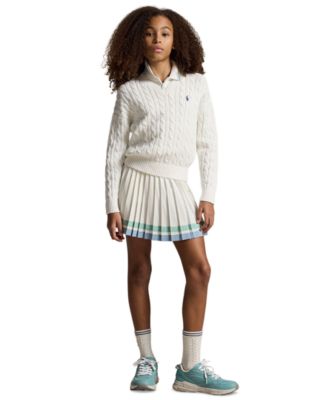 Girls' 7-16 Cable-Knit V-Neck Sweater