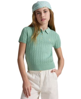 Girls' 7-16 Mini-Cable Polo Sweater