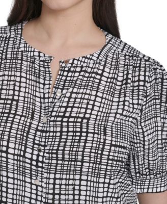 Plus Size Printed Short-Sleeve Button-Down Blouse