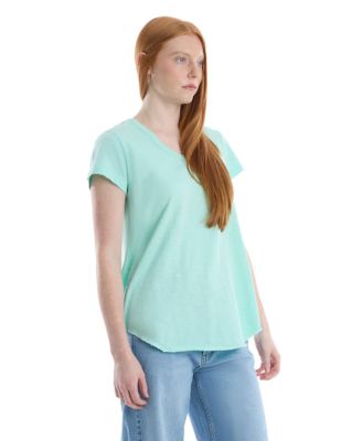 Women's Short Sleeve Shrunken V-Neck Shirttail Tee