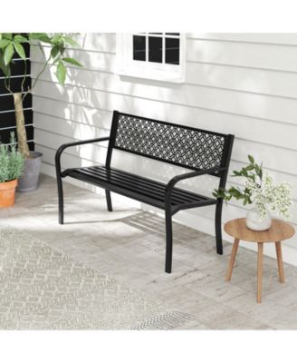 50 Inches Outdoor Garden Bench with Geometric Lattice Backrest and Slatted Seat