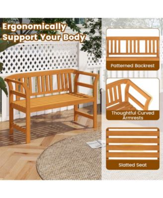 Acacia Wood 2-Person Patio Loveseat with Backrest and Armrests