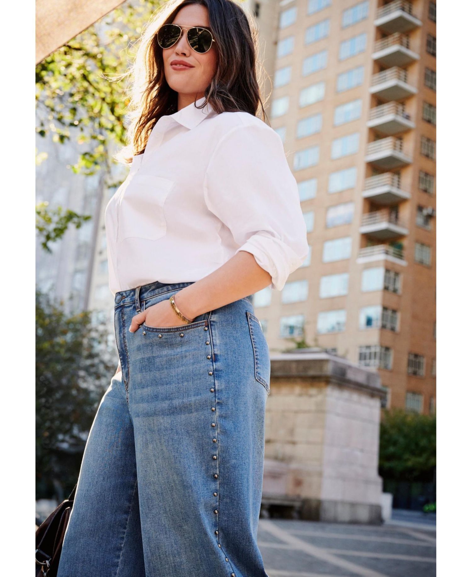 Women's Plus Size Studded Wide Leg Jean