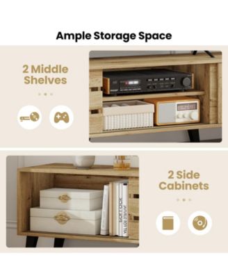 Mid Century Modern TV Stand for 80 in TVs with Sliding Doors