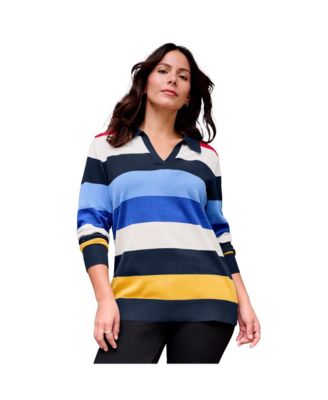 Plus Size Color Block Polo Sweater