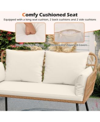 Outdoor Rattan Two Seat Chair with Cushions and Metal Legs