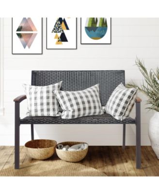 Outdoor Patio Rattan Wicker Bench with Armrests for Garden