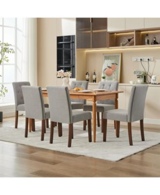 Set of 6 Button Tufted Parsons Dining Chairs, Upholstered Fabric Side Chairs with Solid Wood Legs