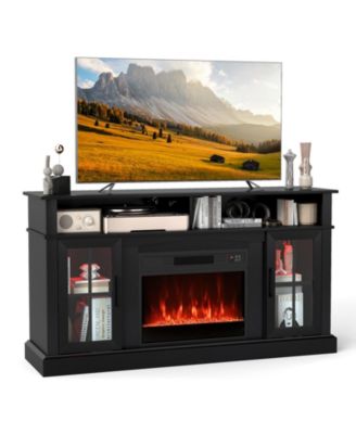 58 in Fireplace TV Stand with LED Lights and Glass Doors