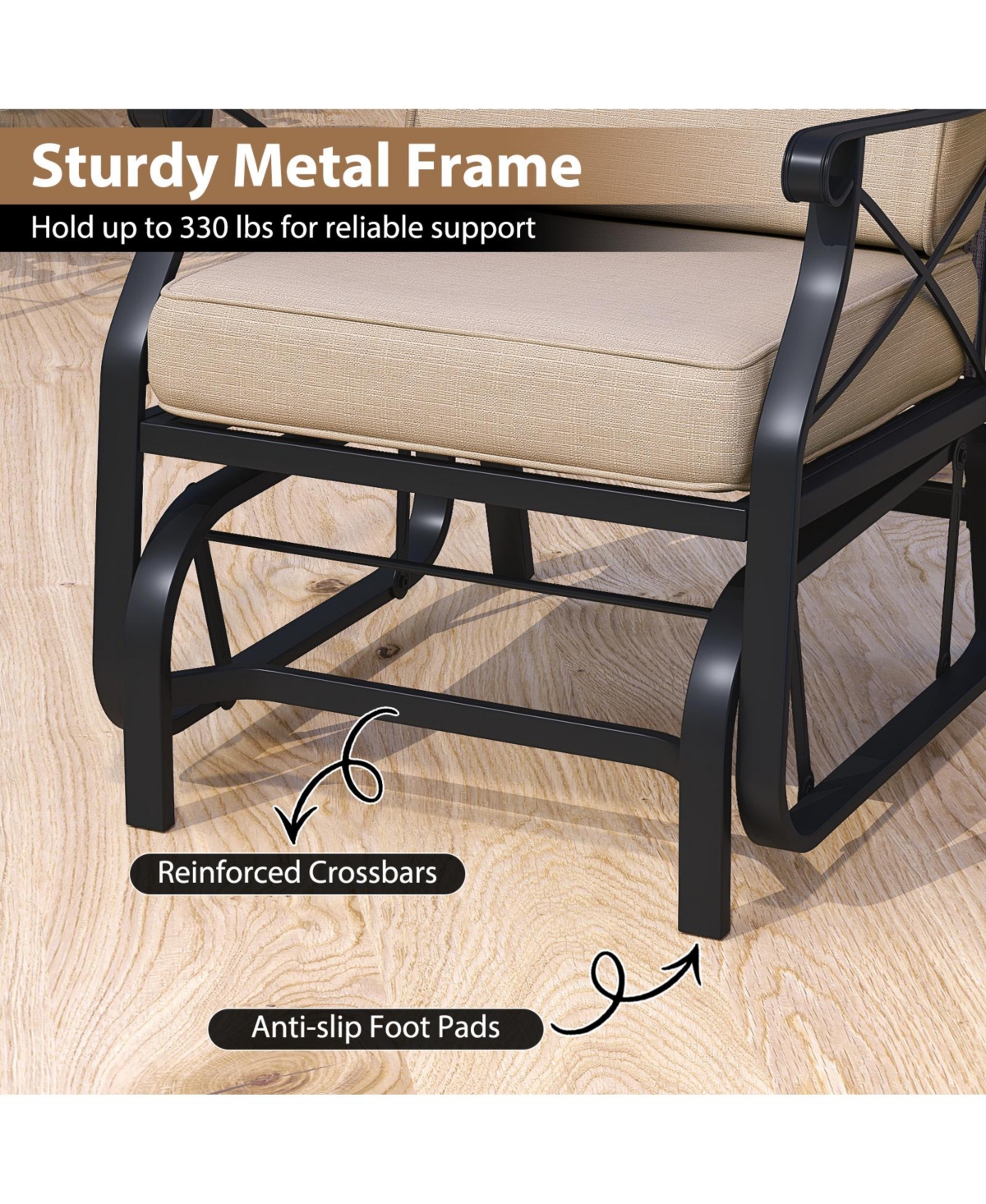 Sugift Patio Glider Rocking Chair with Metal Frame and Cushions