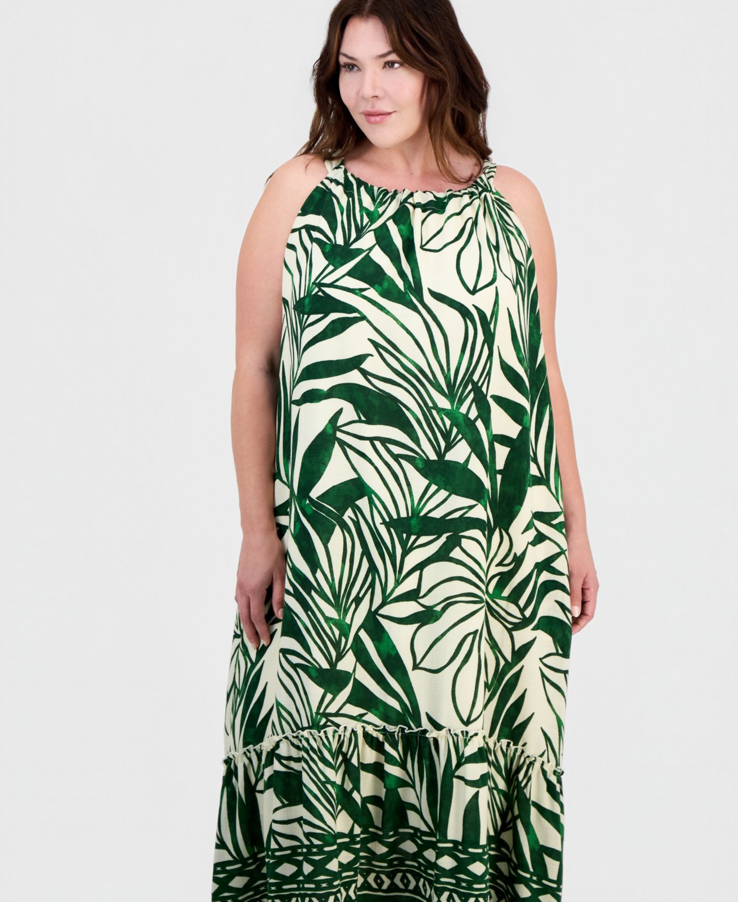 Plus Size Sleeveless Border-Print Midi Dress