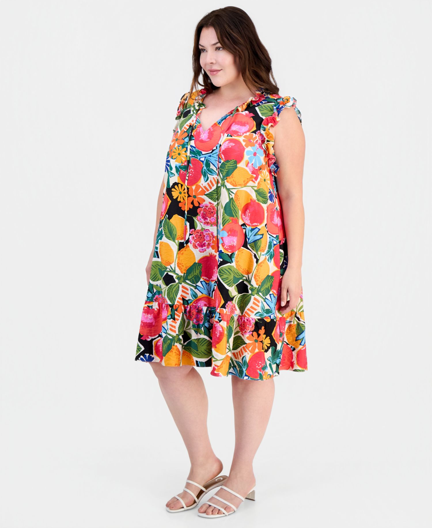 Plus Size Ruffled Tie-Neck Shift Dress