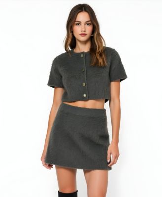 Women's Fuzzy Knit Crop Top and Mini Skirt Set