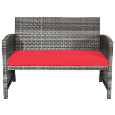 4PCS Patio Rattan Furniture Set Conversation Glass Table Top