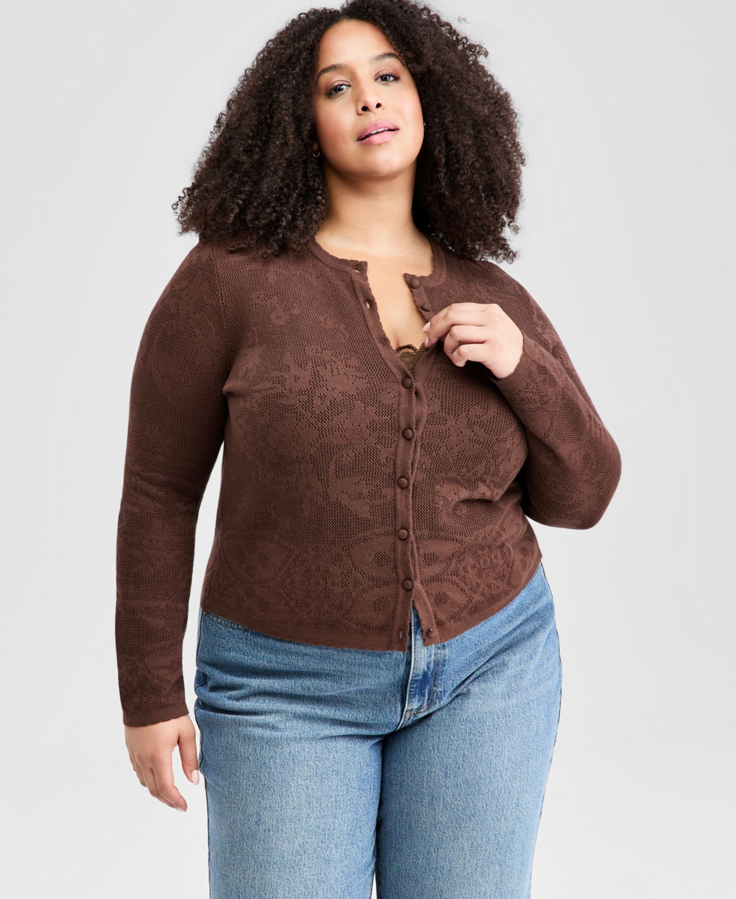 Petite Lace Knit Cardigan Sweater