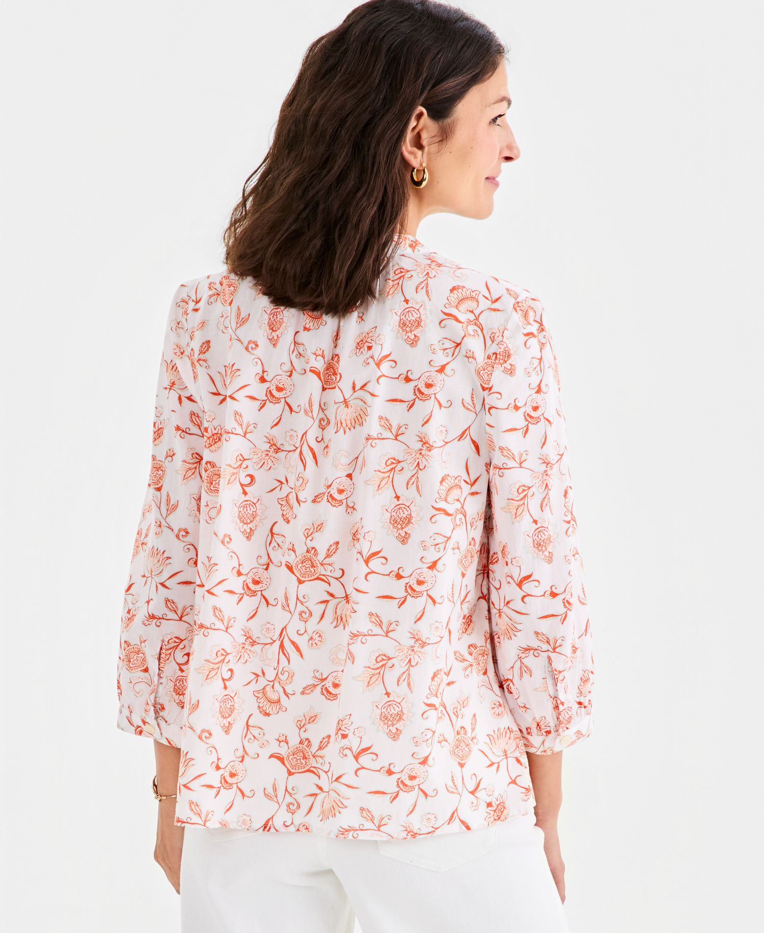 Women's Cotton Button-Front 3/4-Sleeve Top