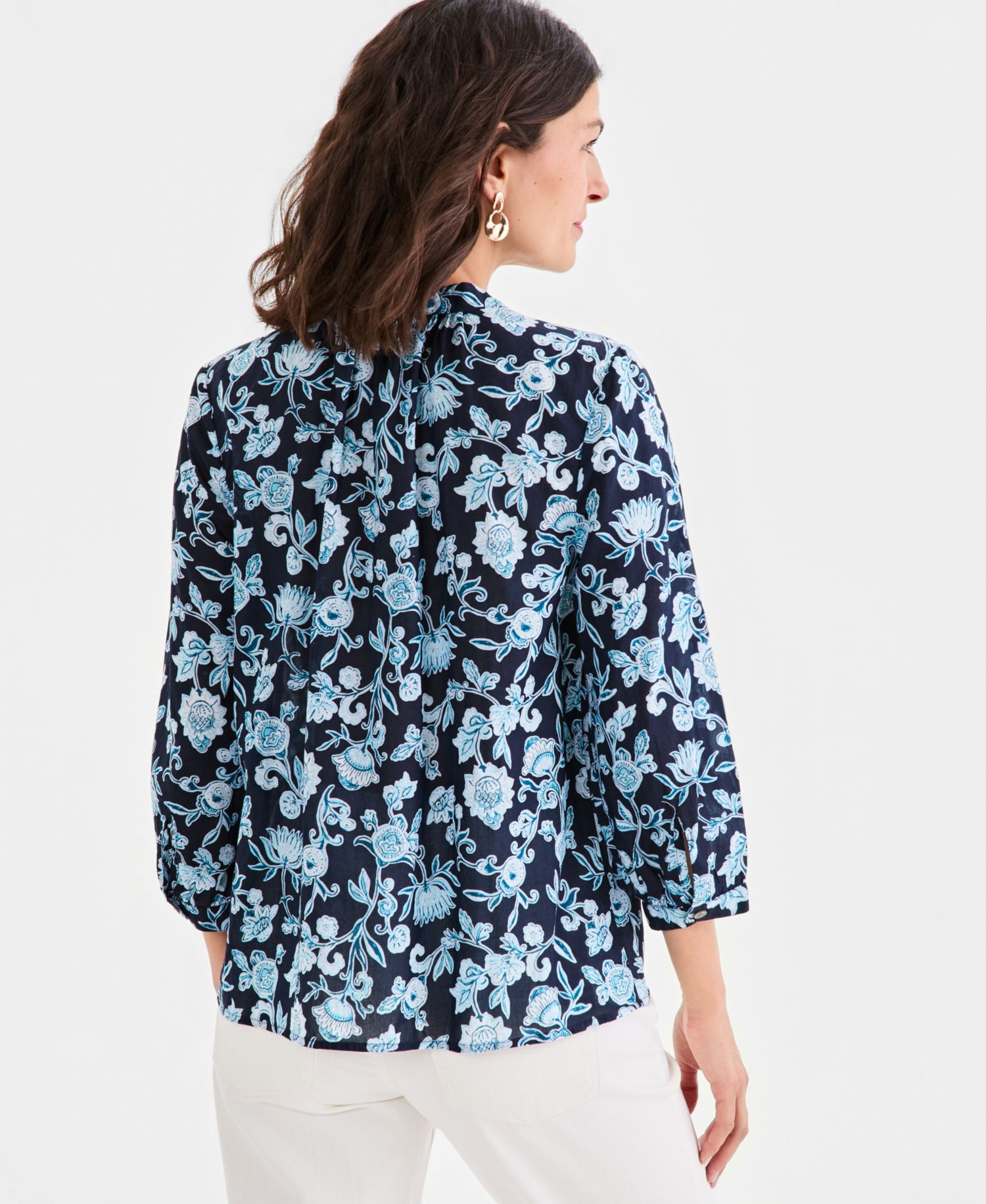 Women's Cotton Button-Front 3/4-Sleeve Top