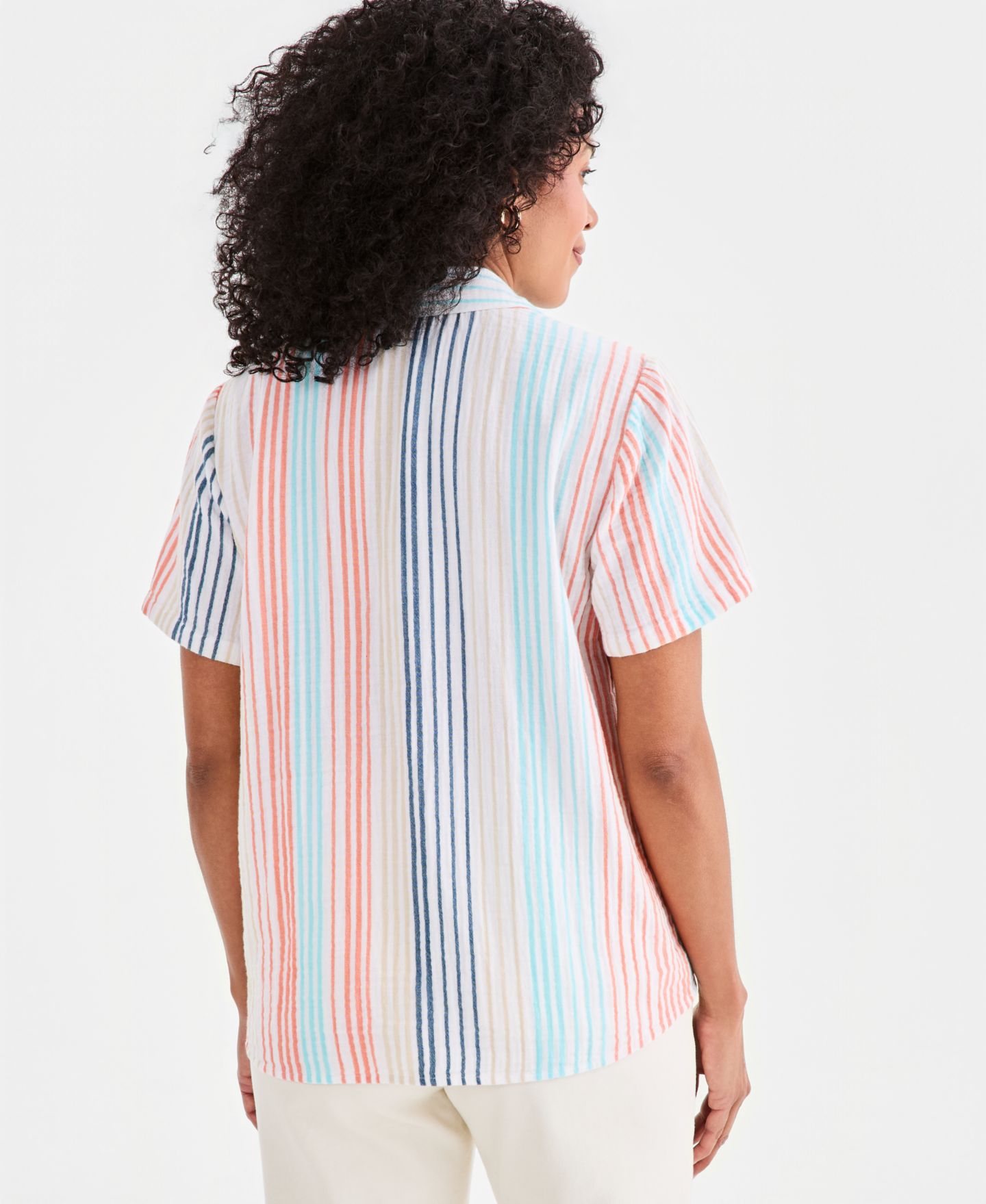 Женский топ Style & Co Striped Cotton Gauze Tie-Front, цвет: Разноцветный полосатый — фото 4