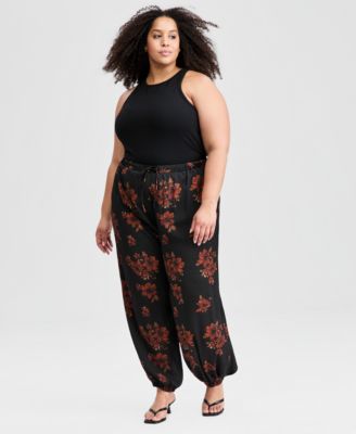 Trendy Plus Size Floral Balloon-Leg Drawstring Pants
