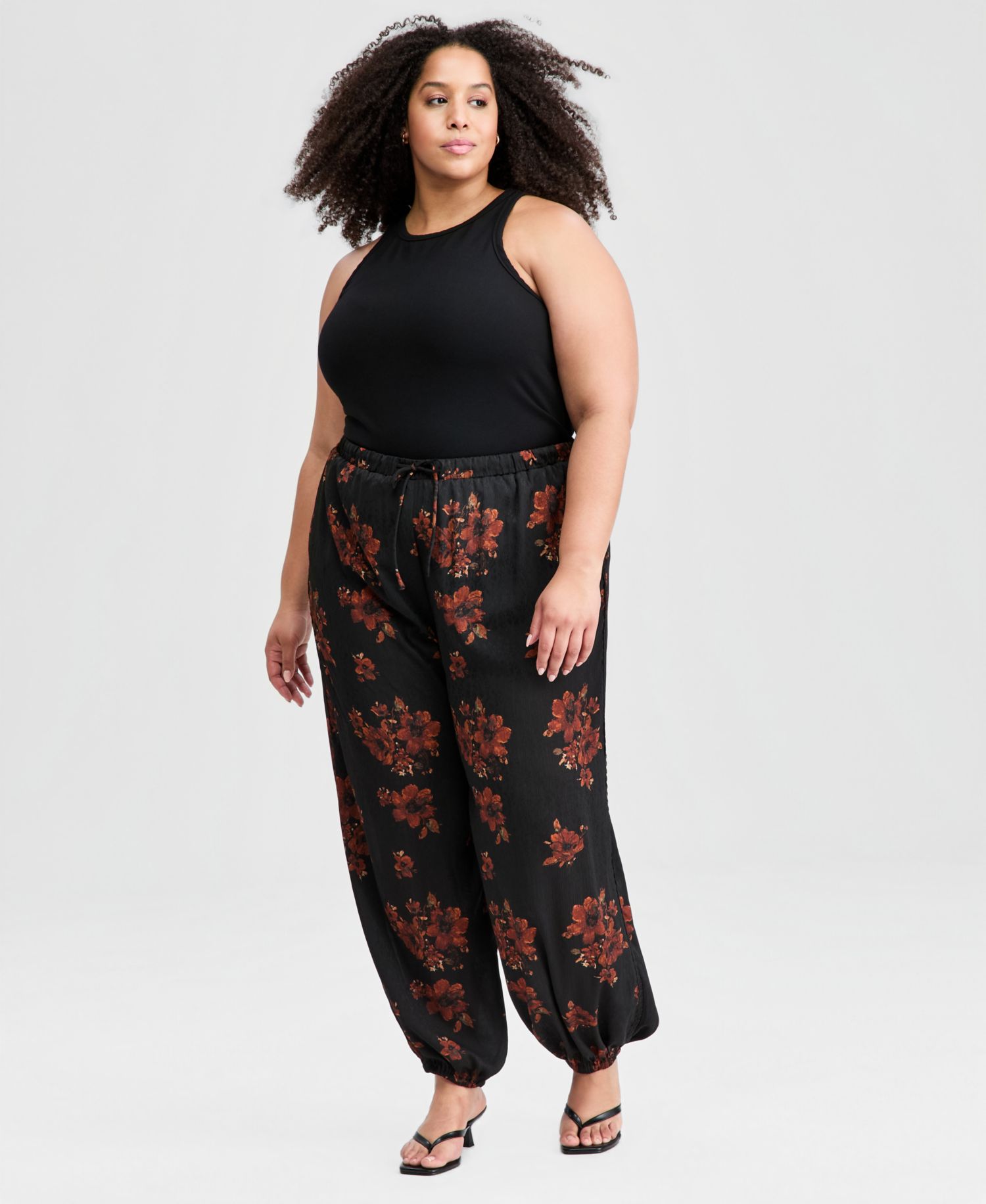 Trendy Plus Size Floral Balloon-Leg Drawstring Pants