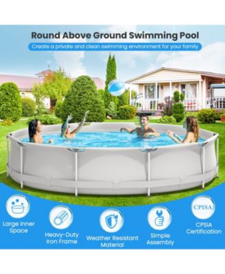 Round Above Ground Swimming Pool with Cover in Gray