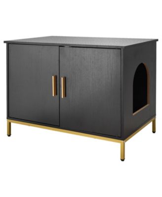 Zeus and Ruta 27.6 in. Hidden Cat Litter Box Enclosure with Metal Legs and Handle Modern Furniture for Bedroom Living Room