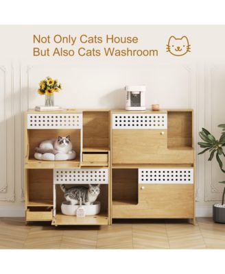 Zeus and Ruta Modern 2 In 1 Cat Furniture With Litter Box Enclosure Side Table and Storage in Natural