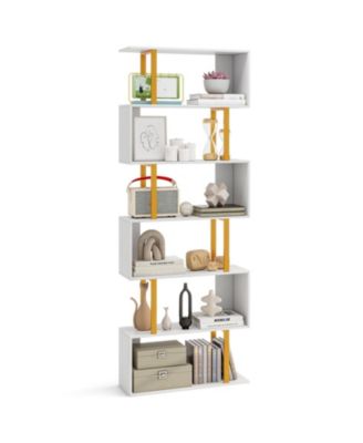 5-Tier/6-Tier Geometric Bookcase with Metal Frame and Anti-tipping Kits-6-Tier