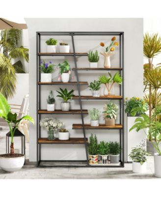 Industrial 6 Tier Ladder Bookshelf 72 Inch Wall Storage Shelf
