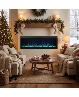 Linear Recessed-in Electric Fireplace with Remote Control, Adjustable Heat and Timer