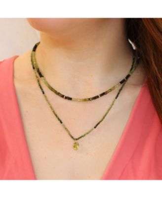 Green Garnet Ombre Bead Necklace 14K Gold