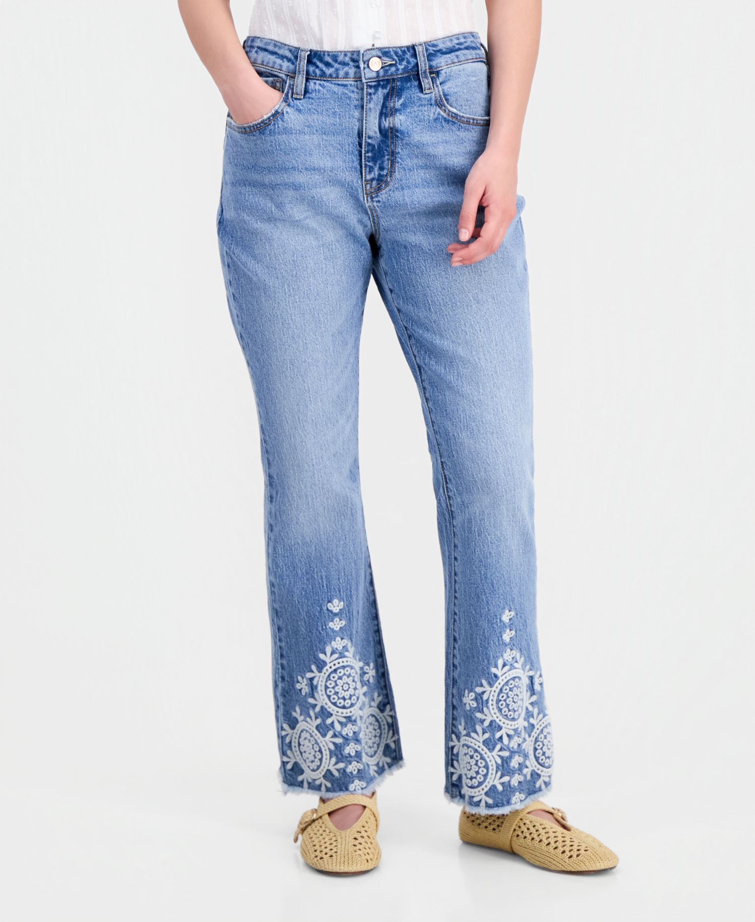 Petite Embroidered Bootcut Jeans