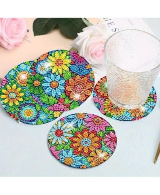 DIY Floral Diamond Painting Coasters Kit (16 Pcs) with Holder and Non-Slip Pads, Ideal for Home Decor and Gifting on Mother's Day and Easter