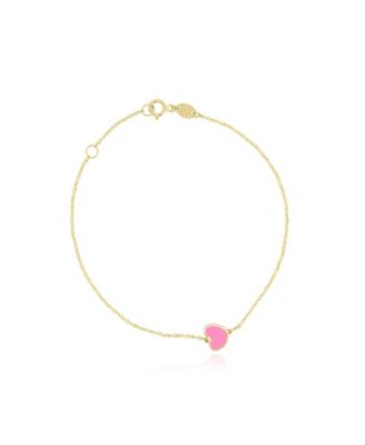 Mini Bubblegum Pink Single Heart Bracelet 14K Gold