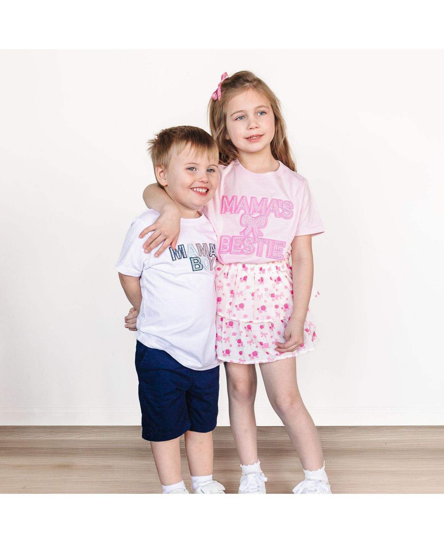Big Girls Mama's Bestie Pearl Patch Short Sleeve T-Shirt