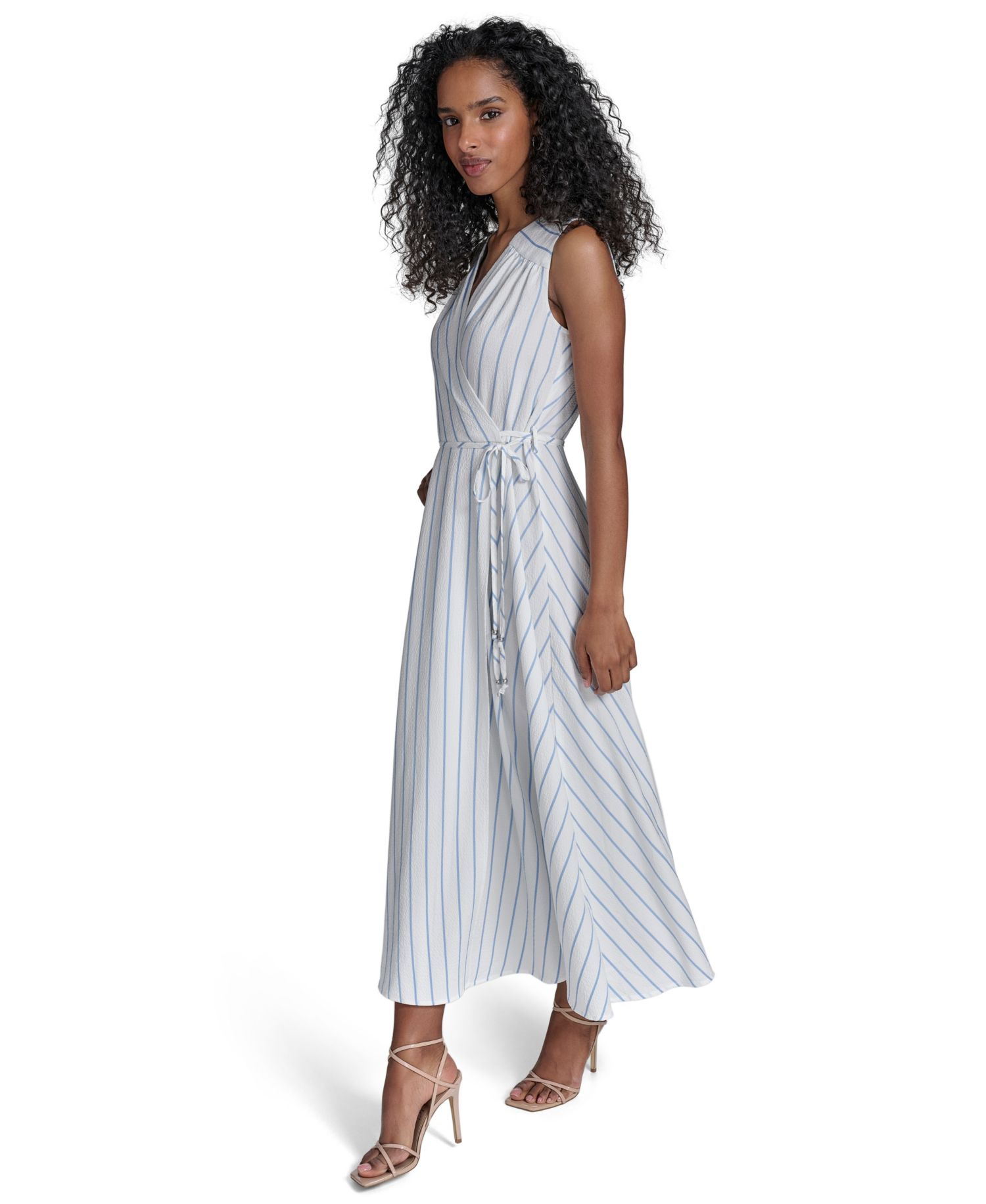 Women's Striped V-Neck Midi Dress
