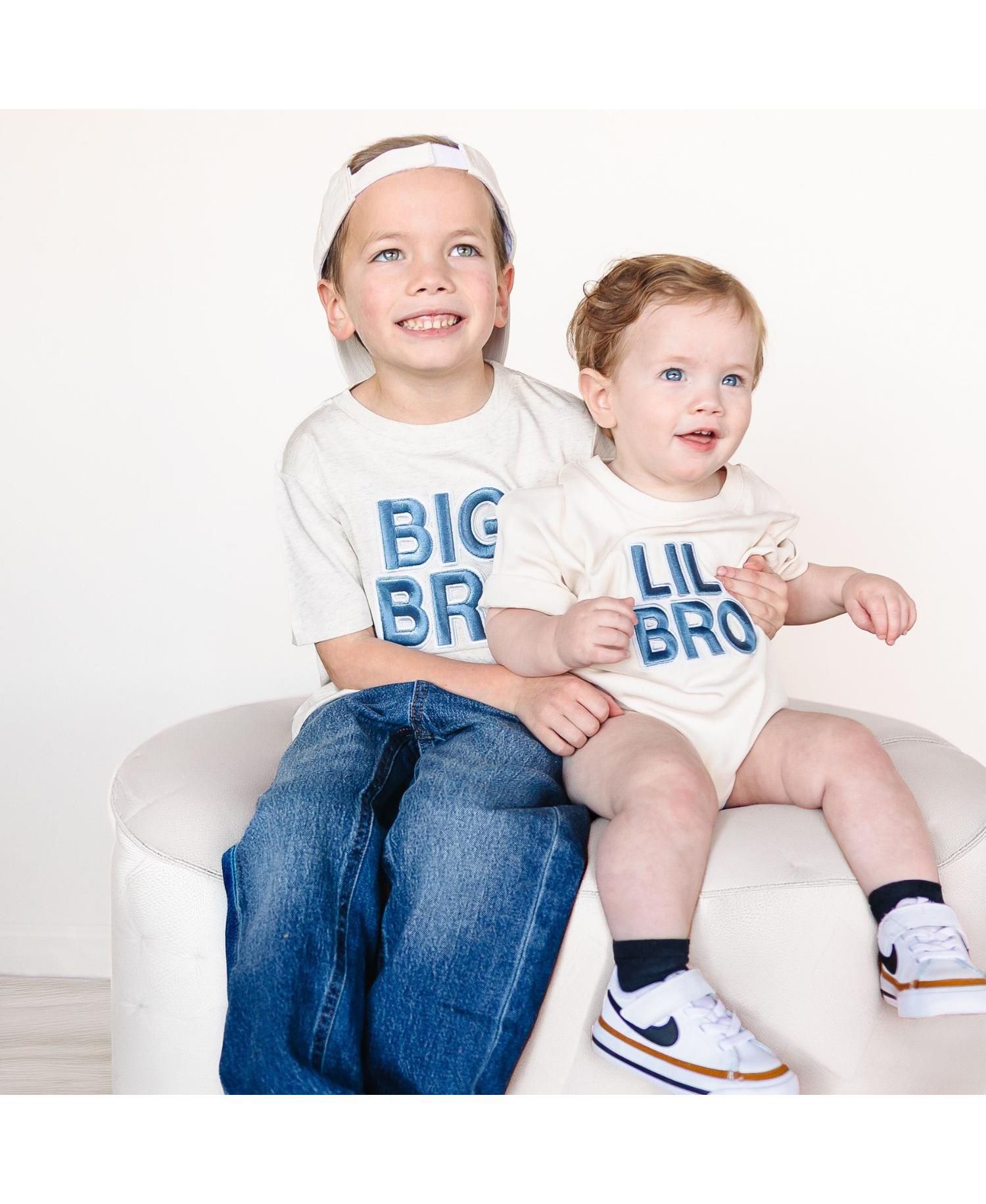 Little Boys Big Bro Embroidered Patch Short Sleeve T-Shirt