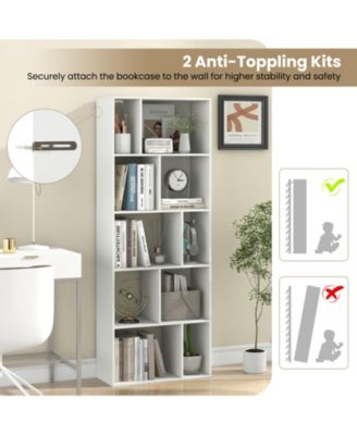 Tall Five Tier Geometric Bookshelf with Ten Storage Cubes