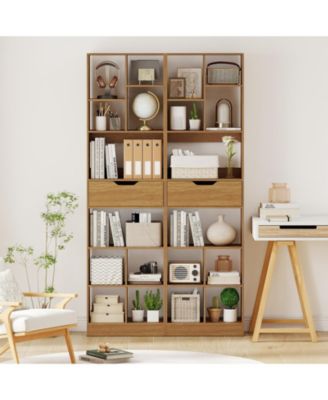 Tall Freestanding Bookcase with Drawer and Ten Cube Storage