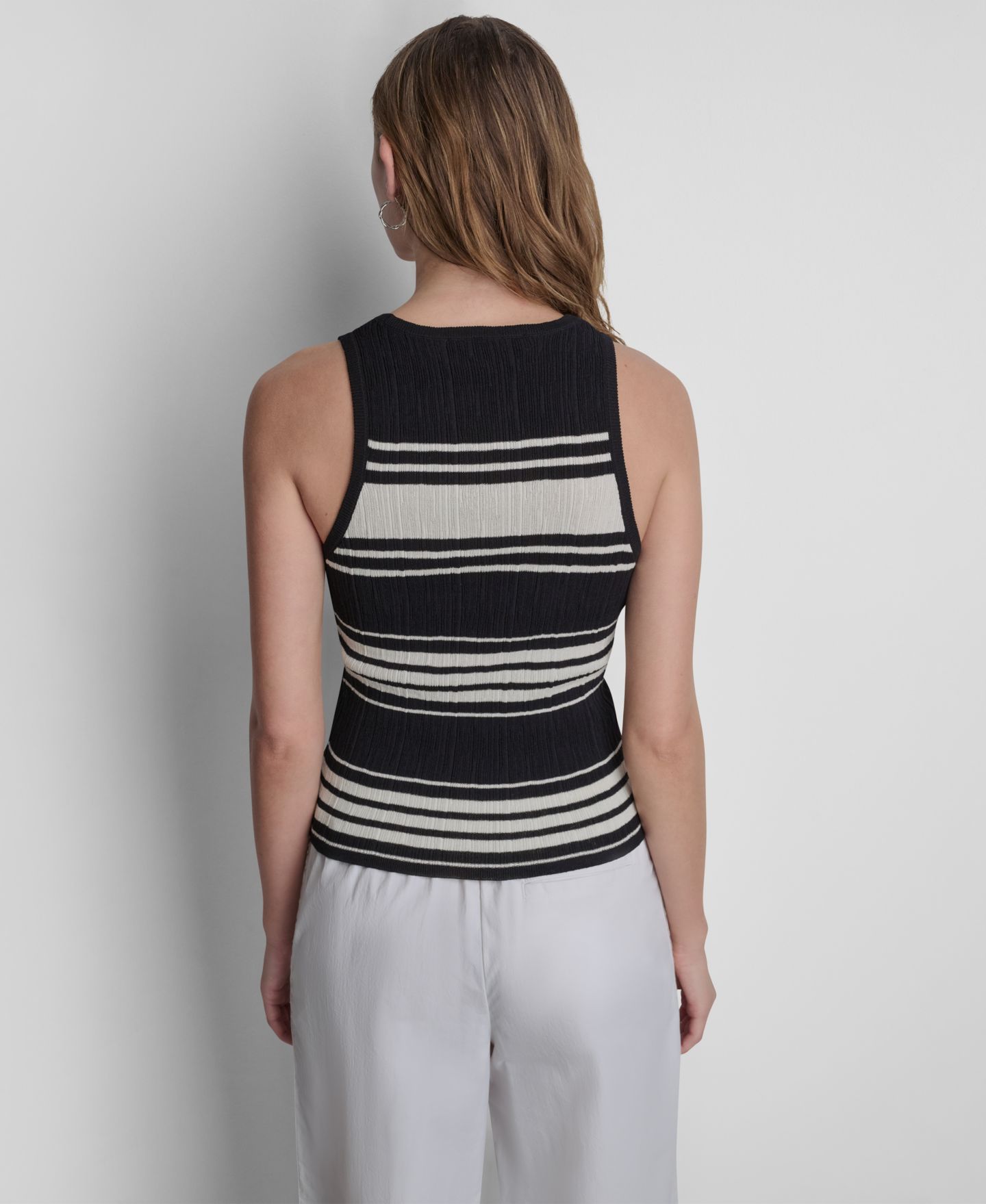 Женский свитер DKNY Striped Sweater Tank Top, цвет: Чёрный / Кокосовый — фото 2