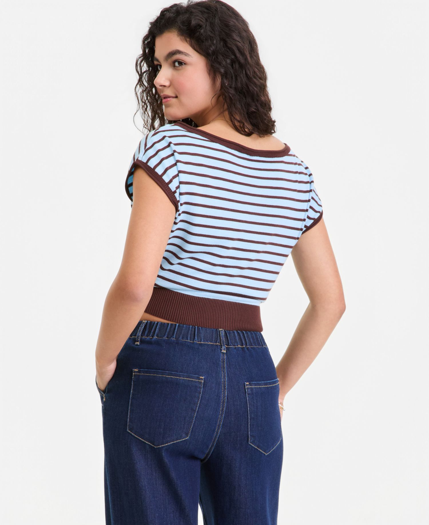 Juniors' Boat-Neck Cap-Sleeve Sweater