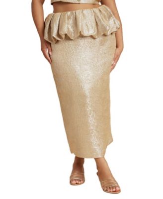 Women's Plus Size Metallic Skirt With Bubble Peplum