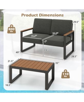 2-Piece Aluminum Patio Loveseat and Coffee Table Set with Cushions