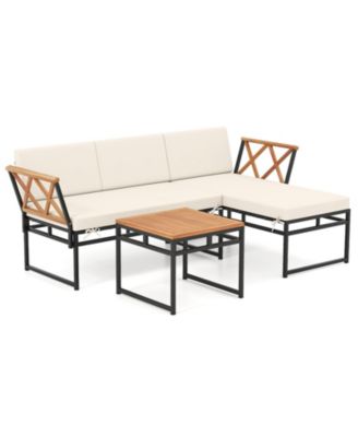 3-Piece L-Shaped Patio Sofa Set with Coffee Table for Porch and Poolside