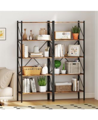 Five Tier Bookshelf with Open Shelves and Metal Frame