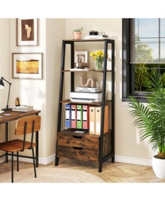 Freestanding Ladder Shelf with Drawers and Storage Shelves