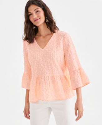 Women's Printed V-Neck Seersucker Peplum Top