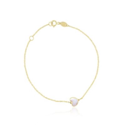 Mini Mother of Pearl Single Heart Bracelet 14K Gold