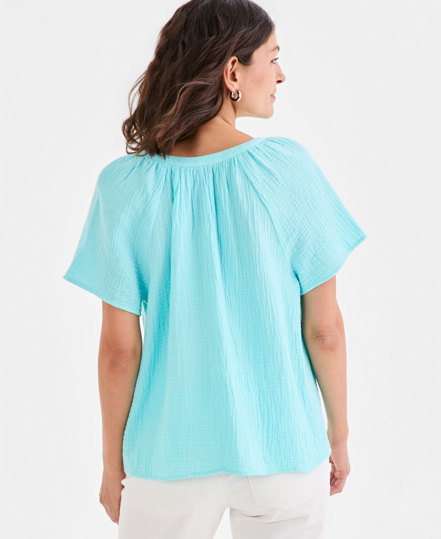 Petite Cotton Gauze Flutter-Sleeve Top